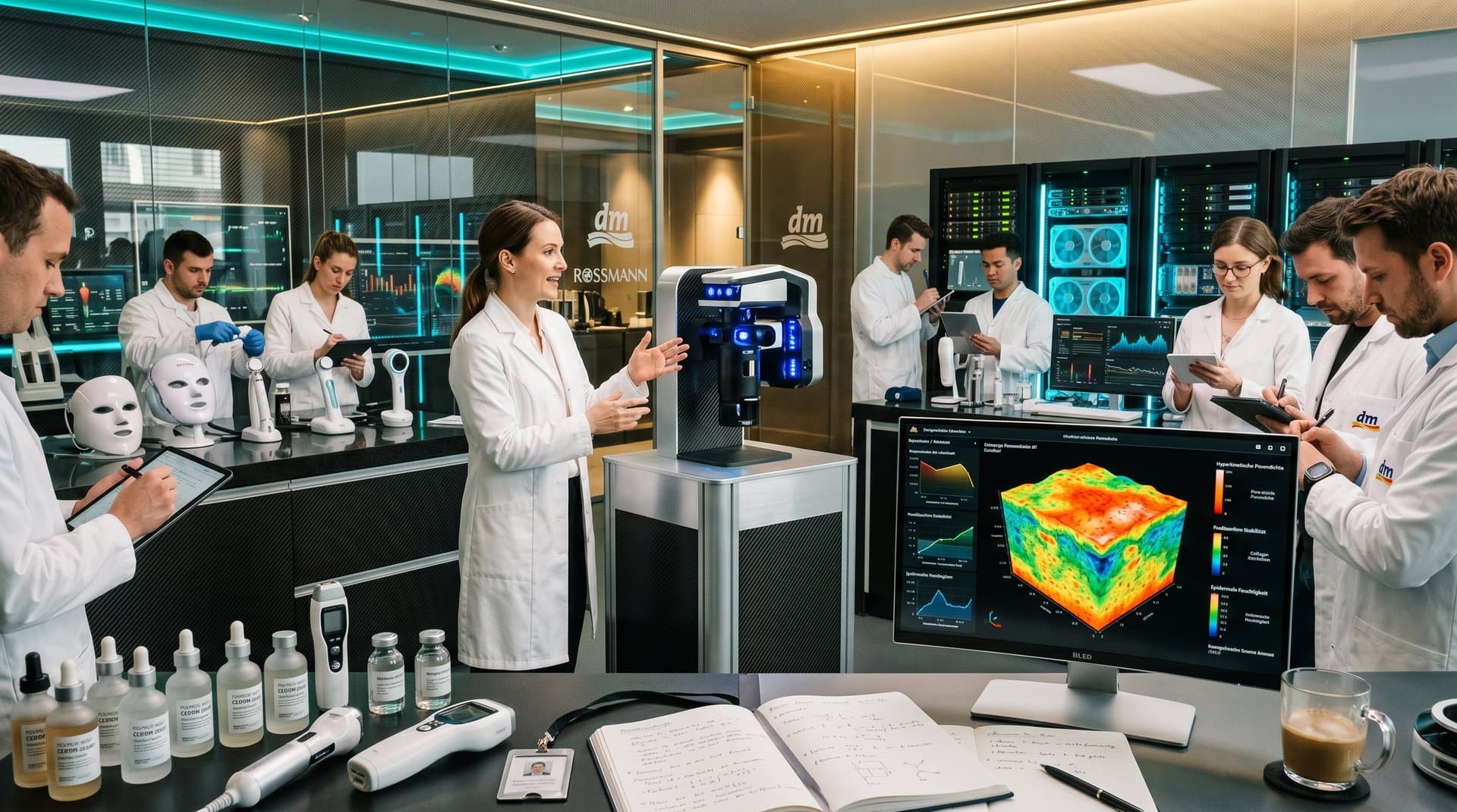 KI-Medtech-Labor mit Hautscannern, CNN-Heatmaps und INCI-Analysen für Beauty-Pflege