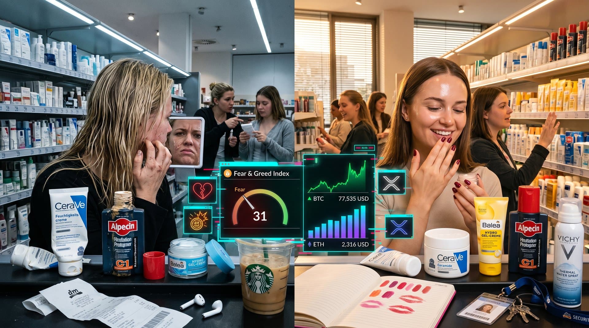 Grooming-Vergleich: Gut gepflegt vs. Scam-Indizien mit Crypto-Fear Index 31