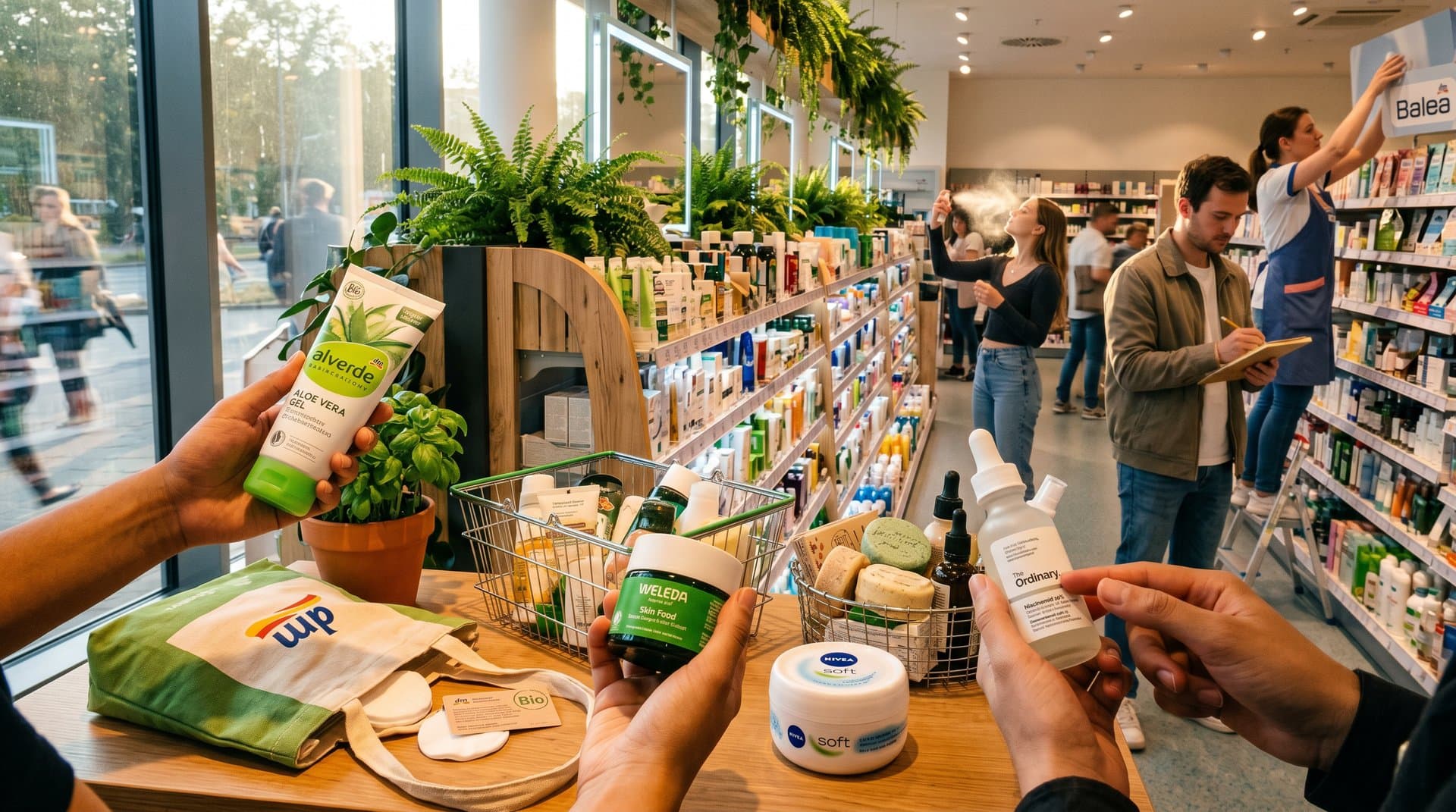 Gen Z liest INCI in dm-Drogerie bei natürlichen Pflegeprodukten