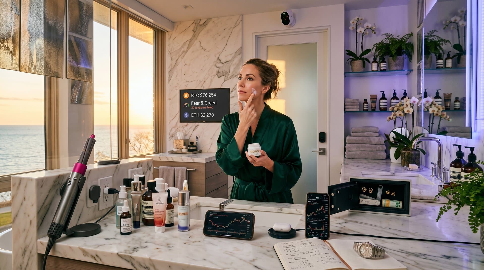 Luxus-Beauty-Raum mit Sicherheits-Tech, Safe und Crypto-Monitor nach Winnetka-Einbruch