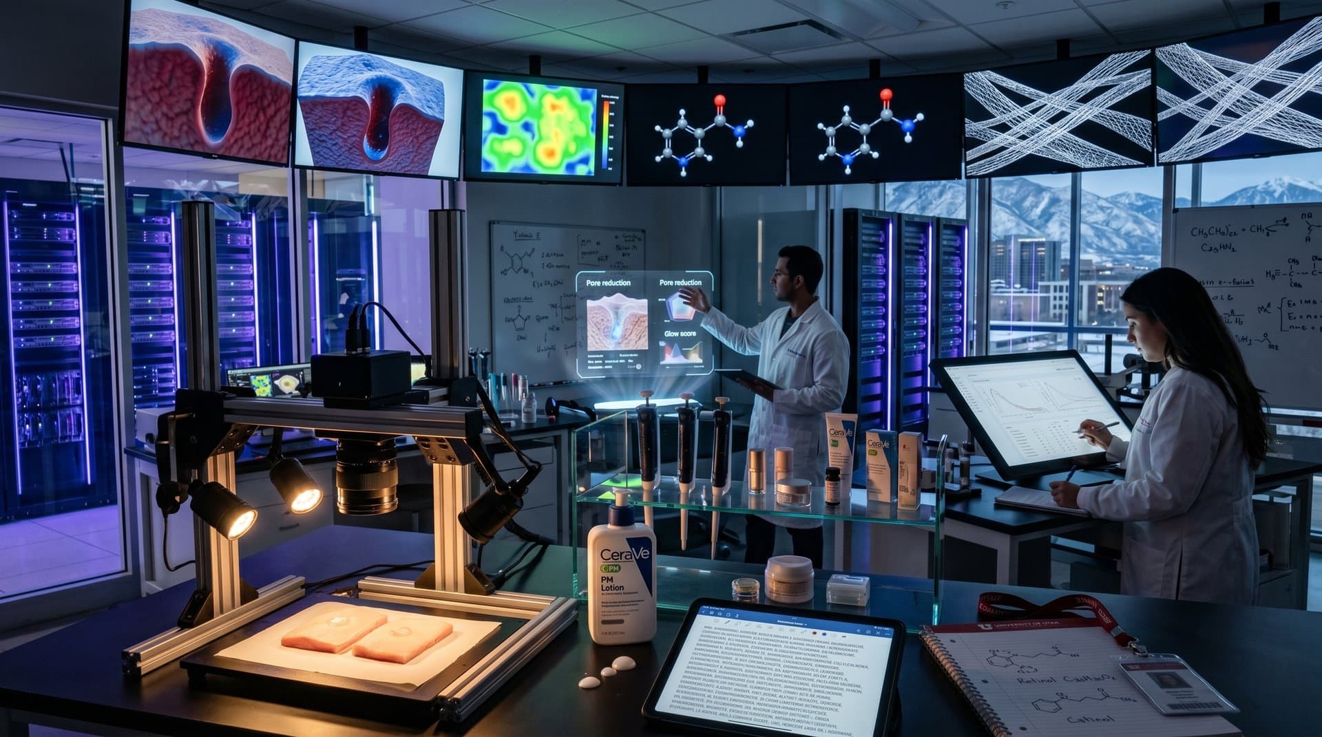 KI-Labor in Utah analysiert Hautdaten für personalisierte Beauty-Formeln mit Servern und Proben