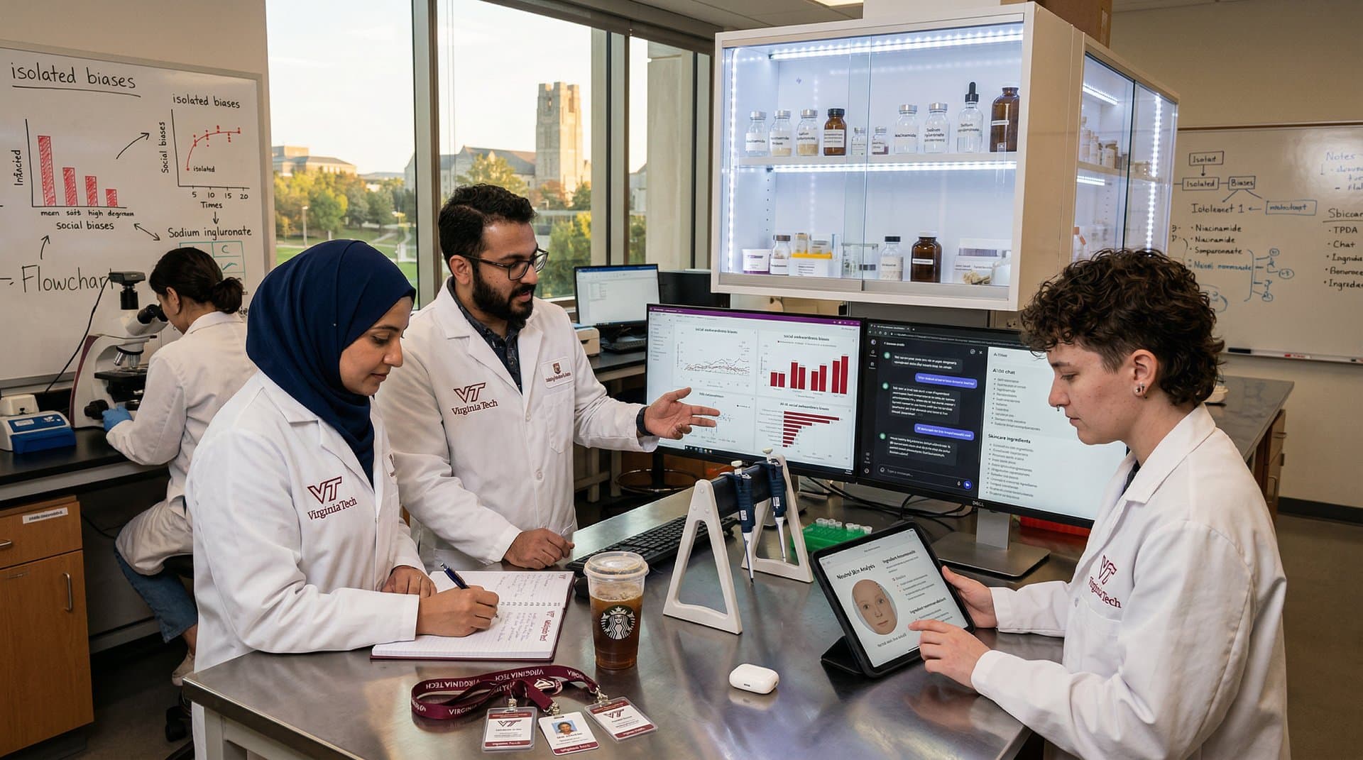 Virginia Tech Lab: Forscher analysieren KI-Stereotype Autismus in Beauty-App-Interfaces mit INCI-Listen und Bias-Datenvisuals