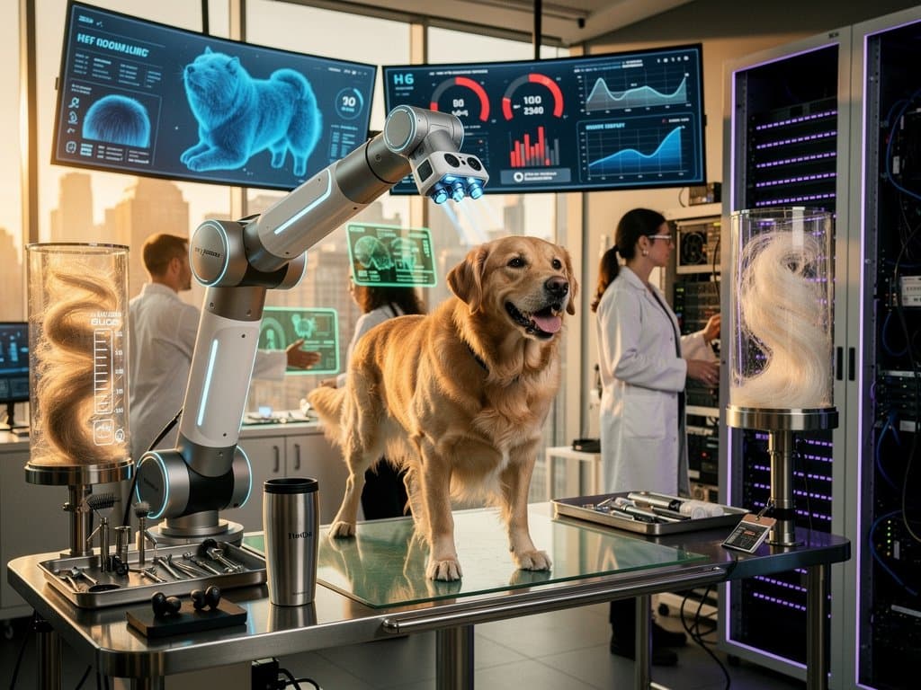 KI-Grooming-Roboter scannt Labrador-Fell mit 3D-Maps und Sensoren in Tech-Lab