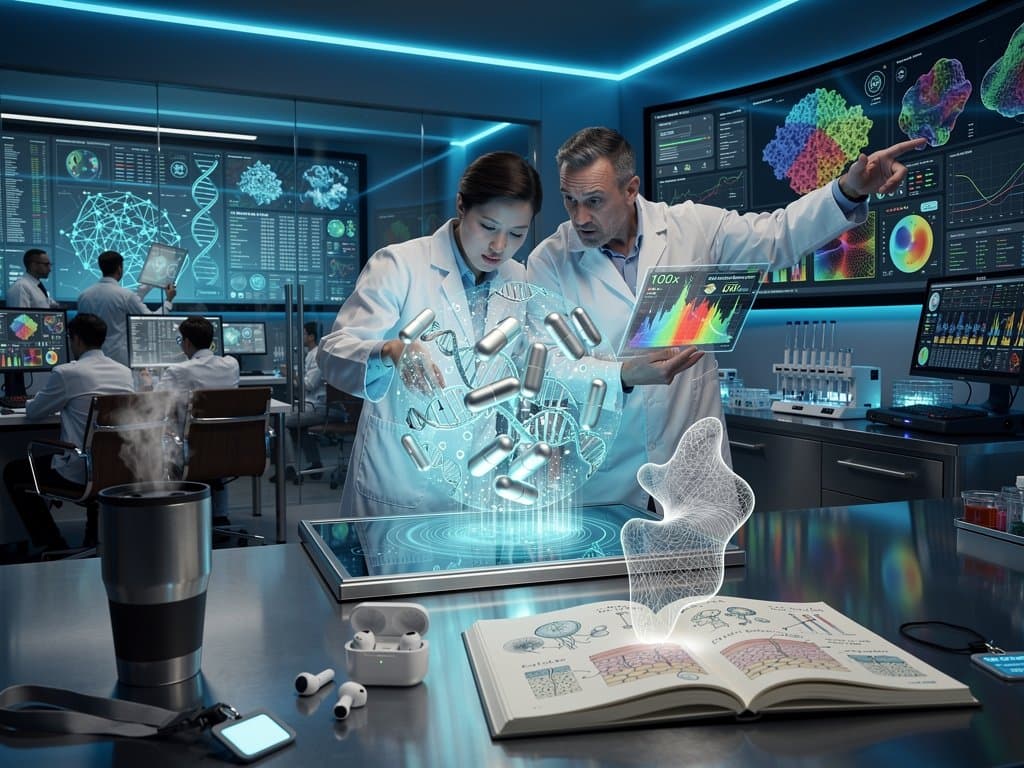 Futuristisches Labor mit 3D-AAV-Vektoren, neuronalen Netzen und Machine Learning Gentherapie-Visuals