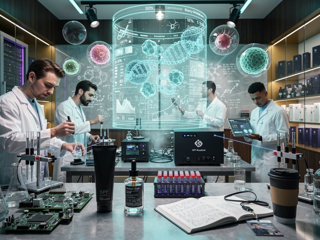 Biotech-Labor mit AI-Analyse für personalisierte Herrenpflegeprodukte und INCI-Listen