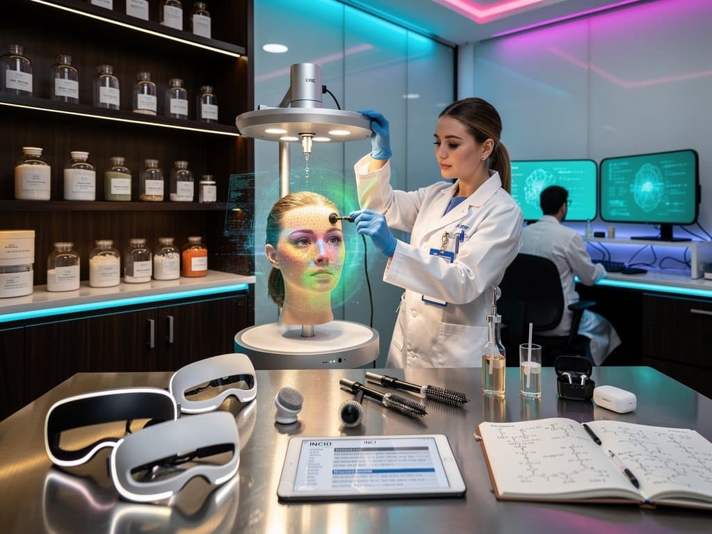 AI-Labor für Beauty-Tech: Hautscanner und Algorithmen vor Skyline