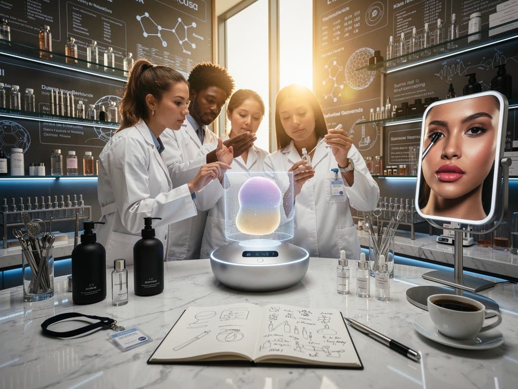 KI-gestützte Beauty-Innovationen mit Hautanalyse und personalisierten Cremes in Luxus-Labor